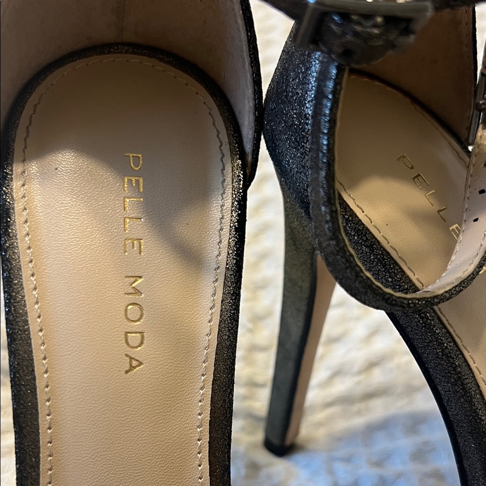 Pelle Moda Metallic Black Strappy Heels - Picture 2 of 9